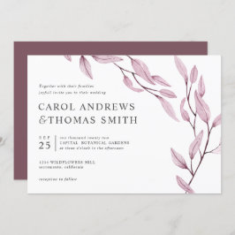 Invitación Ethereal Burgundy | Moda boda de hojas botánicas