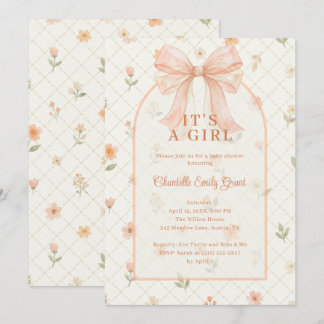 Invitación Ethereal Coquette Peach Bow Baby Shower TMF26