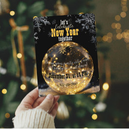 Invitación Ethereal Crystal Orb Golden Fairy Lights Año Nuevo