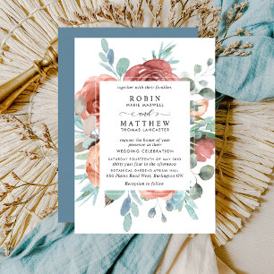 Invitación Ethereal Dusty Blue,Boda botánico Rubor Peach