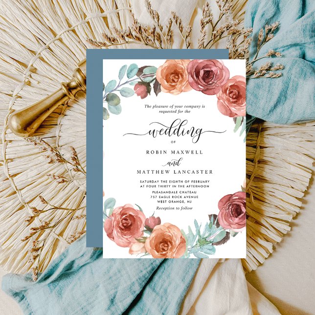 Invitación Ethereal Dusty Blue, Boda del círculo floral de Ru (Subido por el creador)