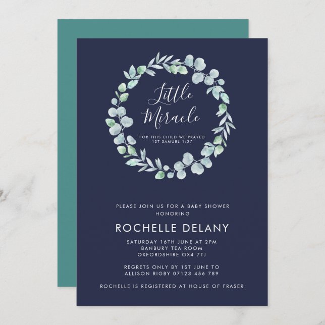 Invitación Ethereal Eucalyptus Scripting Baby Shower (Anverso / Reverso)