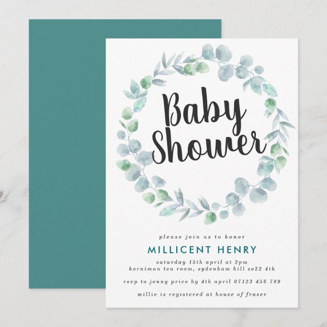 Invitación Ethereal Eucalyptus Wreath Baby Shower (Anverso / Reverso)
