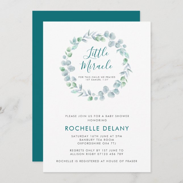 Invitación Ethereal Eucalyptus Wreath Scripter Baby Shower (Anverso / Reverso)