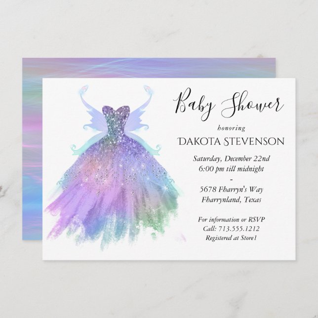 Invitación Ethereal Fairy Gown | Rainbow Ombre Pastel Sheen (Anverso / Reverso)