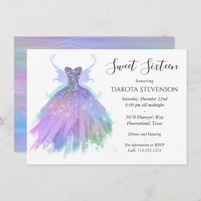 Invitación Ethereal Fairy Gown | Rainbow Ombre Pastel Sheen (Anverso / Reverso)
