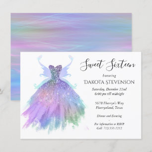Invitación Ethereal Fairy Gown Rainbow Ombre Pastel Sheen