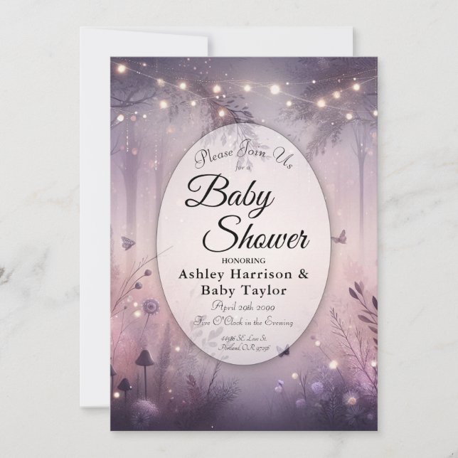 Invitación Ethereal Fairy Lights Forest Baby Shower (Anverso)