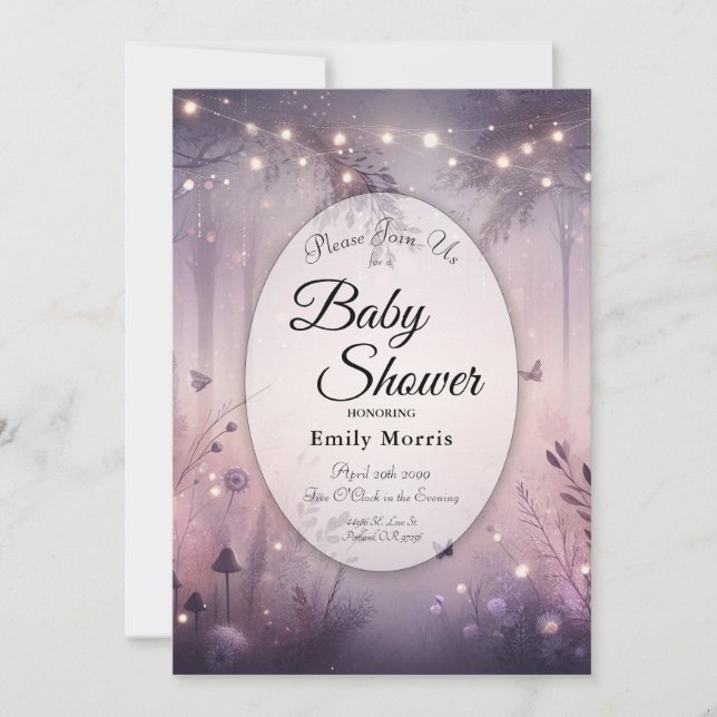 Invitación Ethereal Fairy Lights Forest Baby Shower (Anverso)