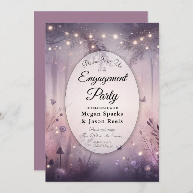 Invitación Ethereal Fairy Lights Forest Engagement Party (Anverso / Reverso)