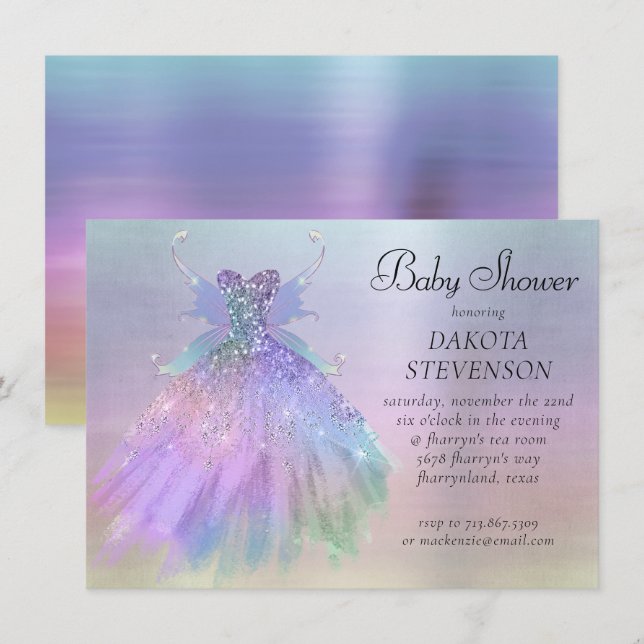 Invitación Ethereal Fairy Wing Gown | Rainbow Pastel Sheen (Anverso / Reverso)