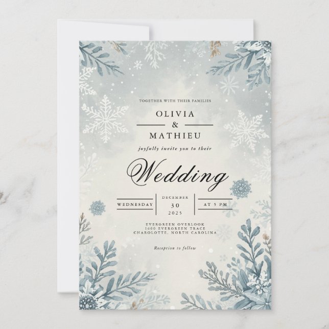 Invitación Ethereal Frost Botanical Winter Wedding (Anverso)