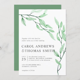 Invitación Ethereal Green | boda de hojas botánicas verticale