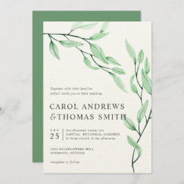 Invitación Ethereal Green | boda de hojas botánicas verticale