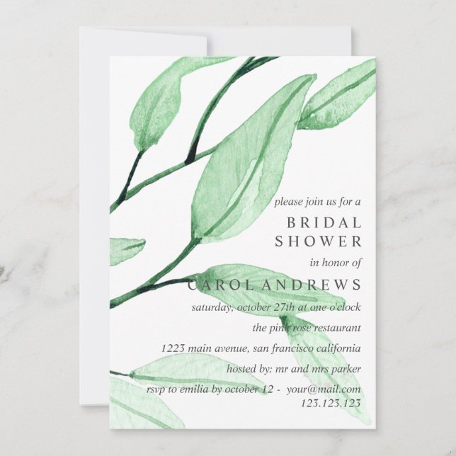 Invitación Ethereal Green | Boda Leafy Bridal Shower (Anverso)