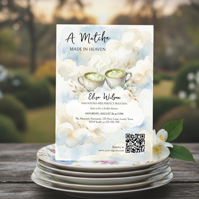 Invitación Ethereal Matcha Made in Heaven Bridal Shower (Matcha made in heaven cloud nine bridal shower invitation)