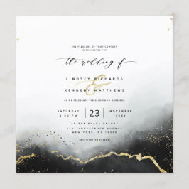 Invitación Ethereal Mist Ombre Black Luxury Square Boda
