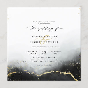 Invitación Ethereal Mist Ombre Black Luxury Square Boda