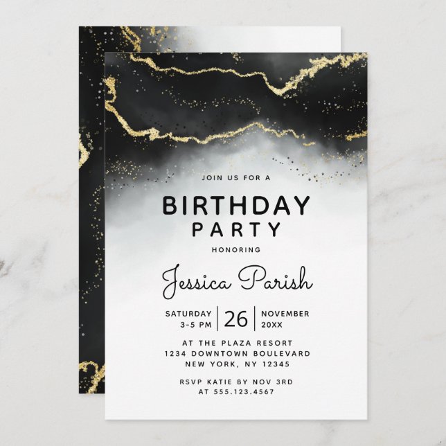Invitación Ethereal Mist Ombre Black Moody Birday Party (Anverso / Reverso)
