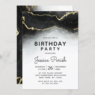 Invitación Ethereal Mist Ombre Black Moody Birday Party
