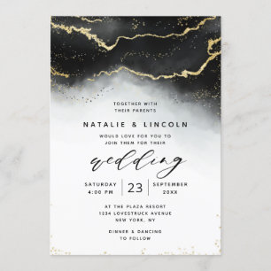 Invitación Ethereal Mist Ombre Black Watercolor Moody Boda