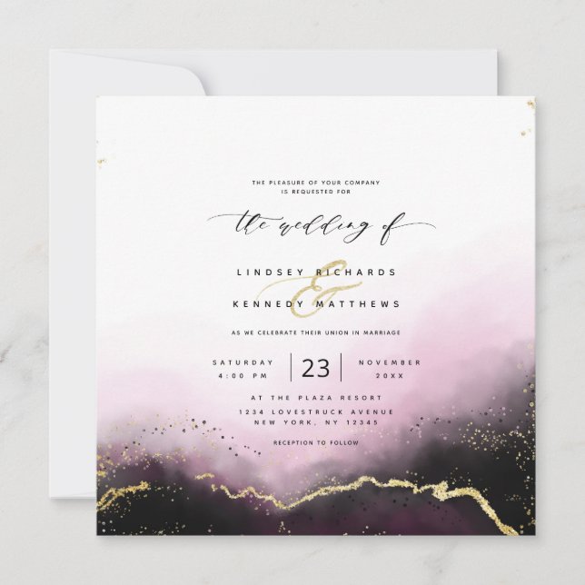 Invitación Ethereal Mist Ombre Borgoña Boda de Plaza de Lujo (Anverso)