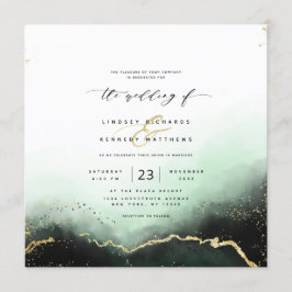 Invitación Ethereal Mist Ombre Green Luxury Square Boda
