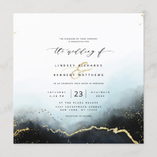 Invitación Ethereal Mist Ombre Navy Boda de Plaza de Lujo