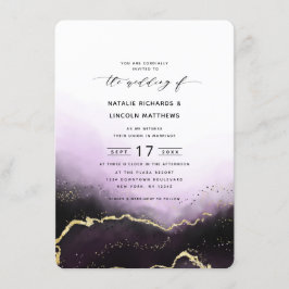 Invitación Ethereal Mist Ombre Purple Gold Boda de moda