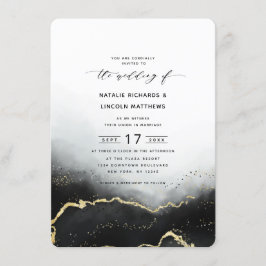 Invitación Ethereal Mist Ombre Relieve metalizado dorado negr