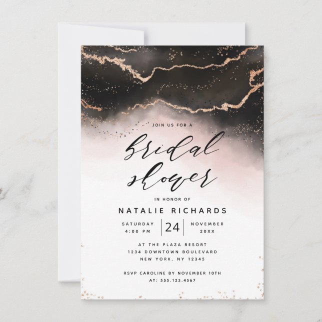 Invitación Ethereal Mist Ombre Rubor Pink Moody Bridal Shower (Anverso)