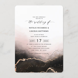 Invitación Ethereal Mist Ombre Rubor Relieve metalizado rosad