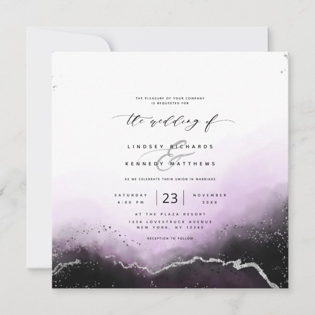 Invitación Ethereal Mist Ombre Violet Luxury Square Boda (Anverso)