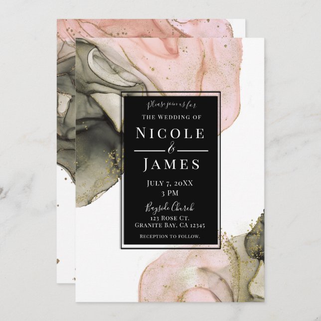 Invitación Ethereal Moody Black Gold Inky Boda (Anverso / Reverso)
