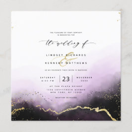 Invitación Ethereal Ombre Purple Gold Boda de plaza de lujo
