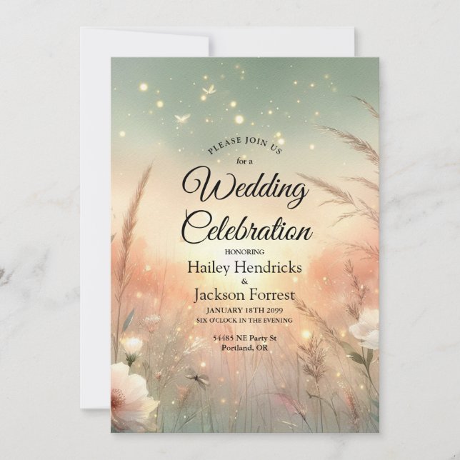 Invitación Ethereal Pastel Wildflower Field Wedding (Anverso)