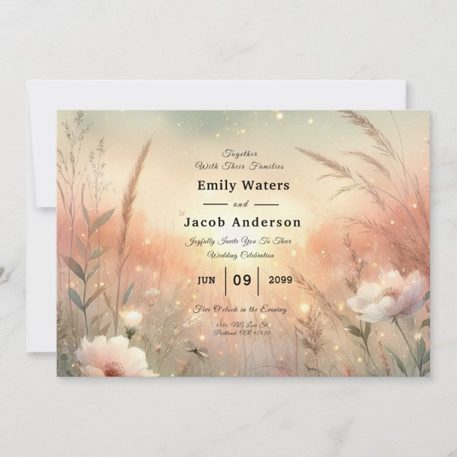 Invitación Ethereal Pastel Wildflower Field Wedding (Anverso)