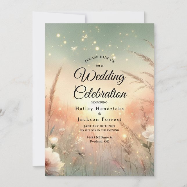 Invitación Ethereal Pastel Wildflower Field Wedding (Anverso)