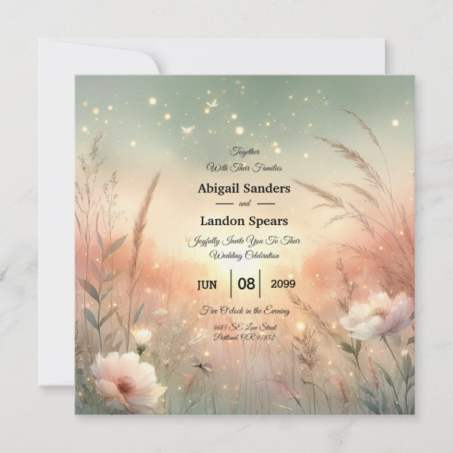 Invitación Ethereal Pastel Wildflower Field Wedding (Anverso)