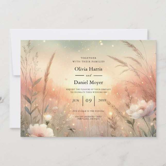 Invitación Ethereal Pastel Wildflower Field Wedding (Anverso)