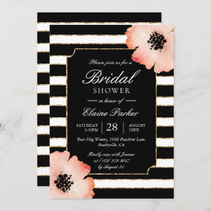 Invitación Ethereal Peach Magnolia Stripe Boda Blanco negro