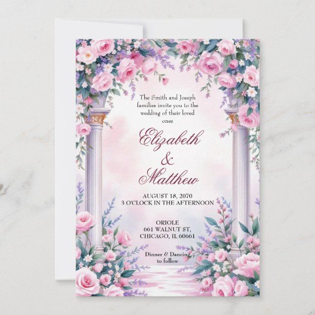 Invitación Ethereal Pink Rose Column Wedding Invitation (Anverso)
