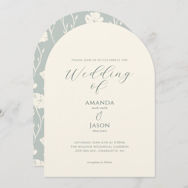Invitación Ethereal romantic modern floral wedding (Anverso / Reverso)