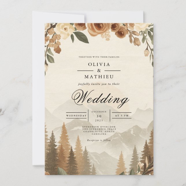 Invitación Ethereal Sepia Blossom Boda (Anverso)