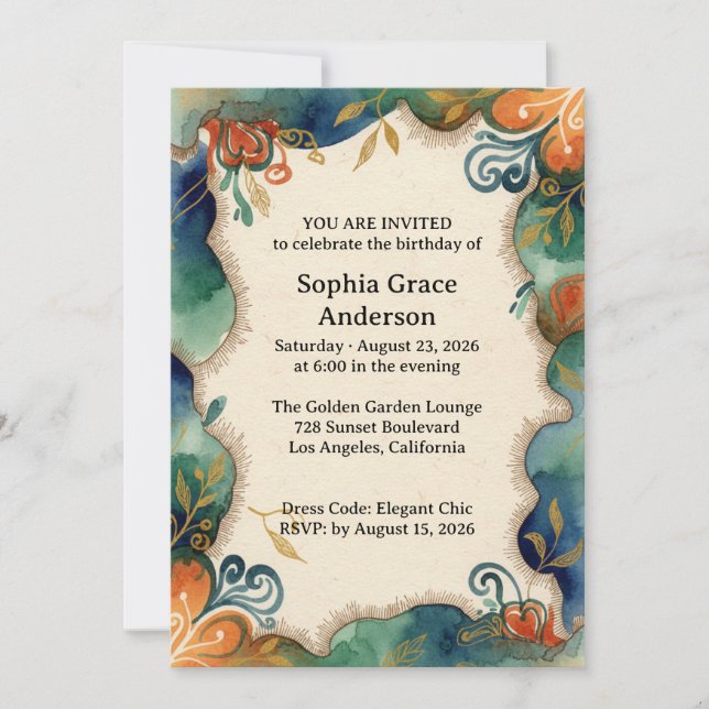 Invitación Ethereal Watercolor Floral birthday Invitation (Anverso)