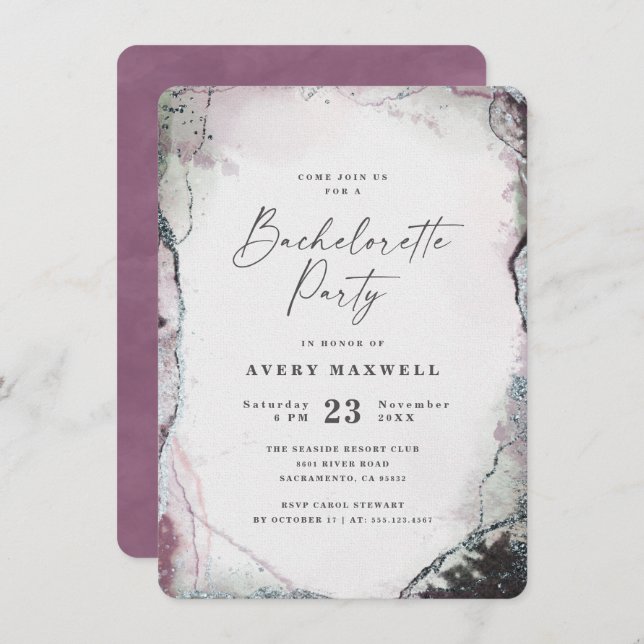 Invitación Ethereal Wisteria Luz Morada Bachelorette Party (Anverso / Reverso)