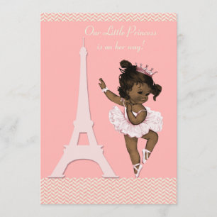 Invitación Ethnic Ballerina Eiffel Tower Chevrons Baby Shower