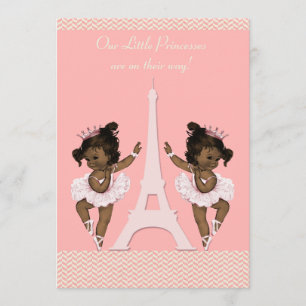 Invitación Ethnic Ballerina Twins Eiffel Tower Baby Shower