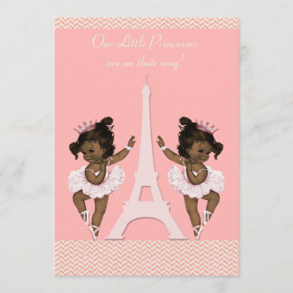 Invitación Ethnic Ballerina Twins Eiffel Tower Baby Shower