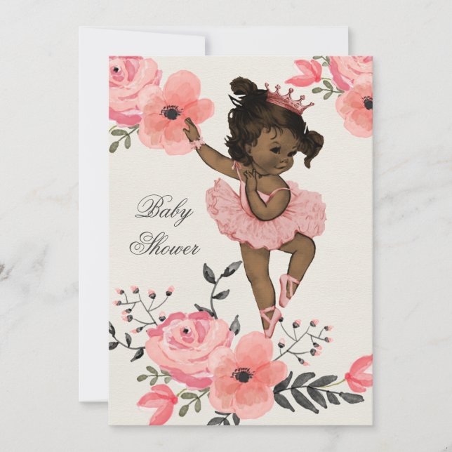 Invitación Ethnic Ballerina Watercolor Flowers Baby Shower (Anverso)